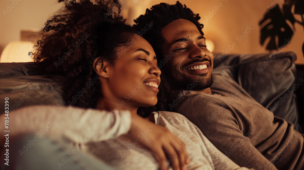 Couple relaxing on a couch at home Couple relaxing on a couch at home