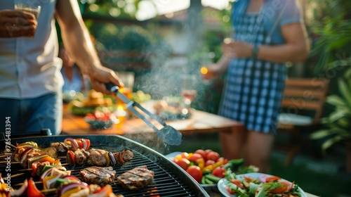 Backyard barbecue with friends, sizzling grill, casual, fun gatherings