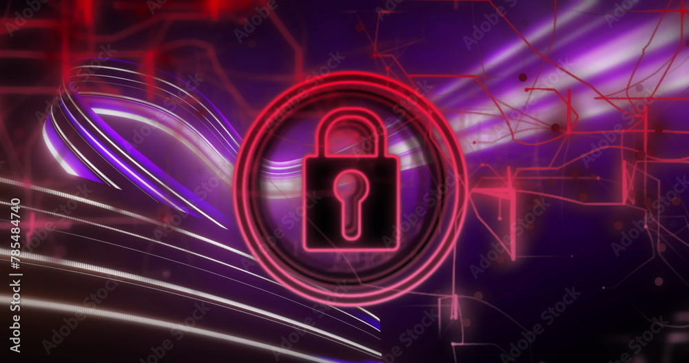 Image of padlock icon and data processing on dark background