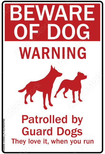 Beware of dog warning sign patrolled by guard dogs