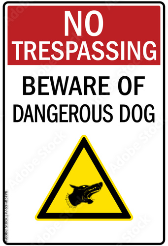 Beware of dog warning sign dangerous dog