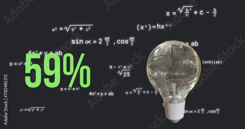 Image of lightbulb and percent over mathematical data processing