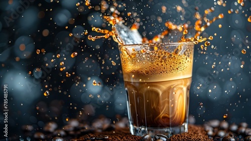 Dynamic Espresso Burst: Coffee's Vivid Dance in a Glass. Concept Coffee Photography, Espresso Art, Colorful Coffee, Coffee Moments, Coffee Creativity