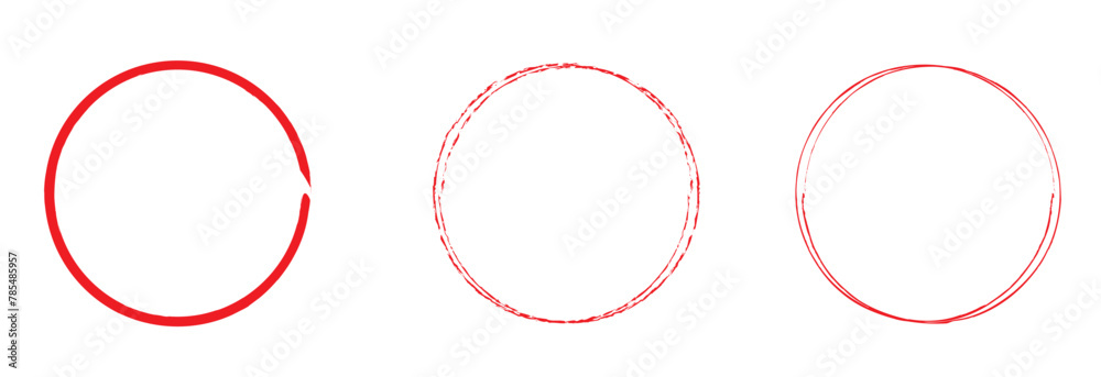 Red circle line hand drawn. Highlight the hand drawing circle isolated on a white background. Round handwritten circle. Red circle line hand drawn. Highlight the hand drawing circle isolated on a white background. Round handwritten circle.