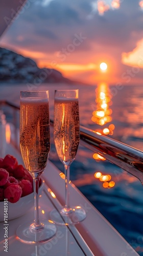 Champagne Toast at Sunset on Luxury Yacht
