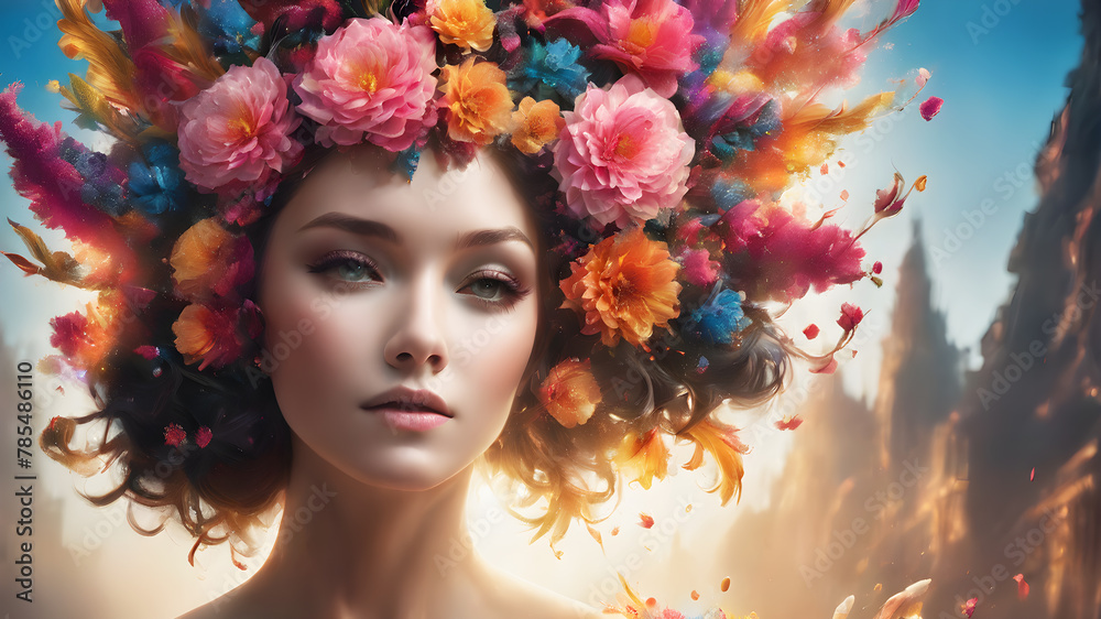 Portrait of a girl in a wreath of flowers Portrait of a girl in a wreath of flowers