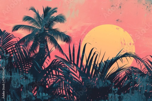 Tropical Sunset Silhouettes Artwork.