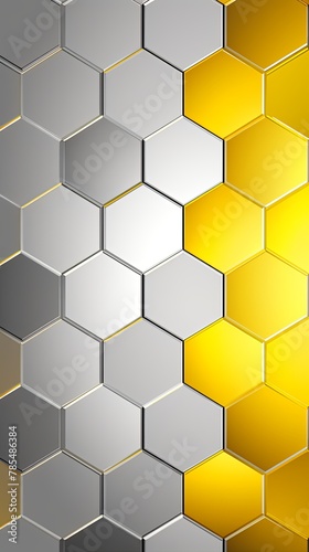 Silver and yellow gradient background with a hexagon pattern in a vector illustration