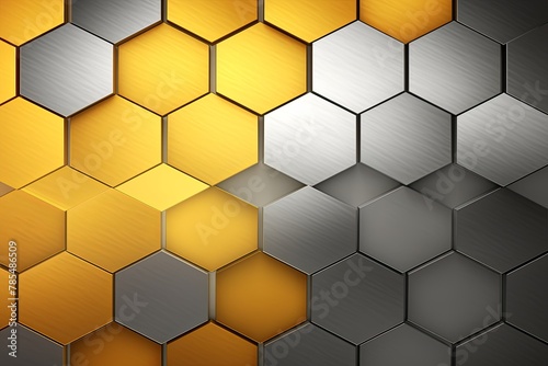 Silver and yellow gradient background with a hexagon pattern in a vector illustration