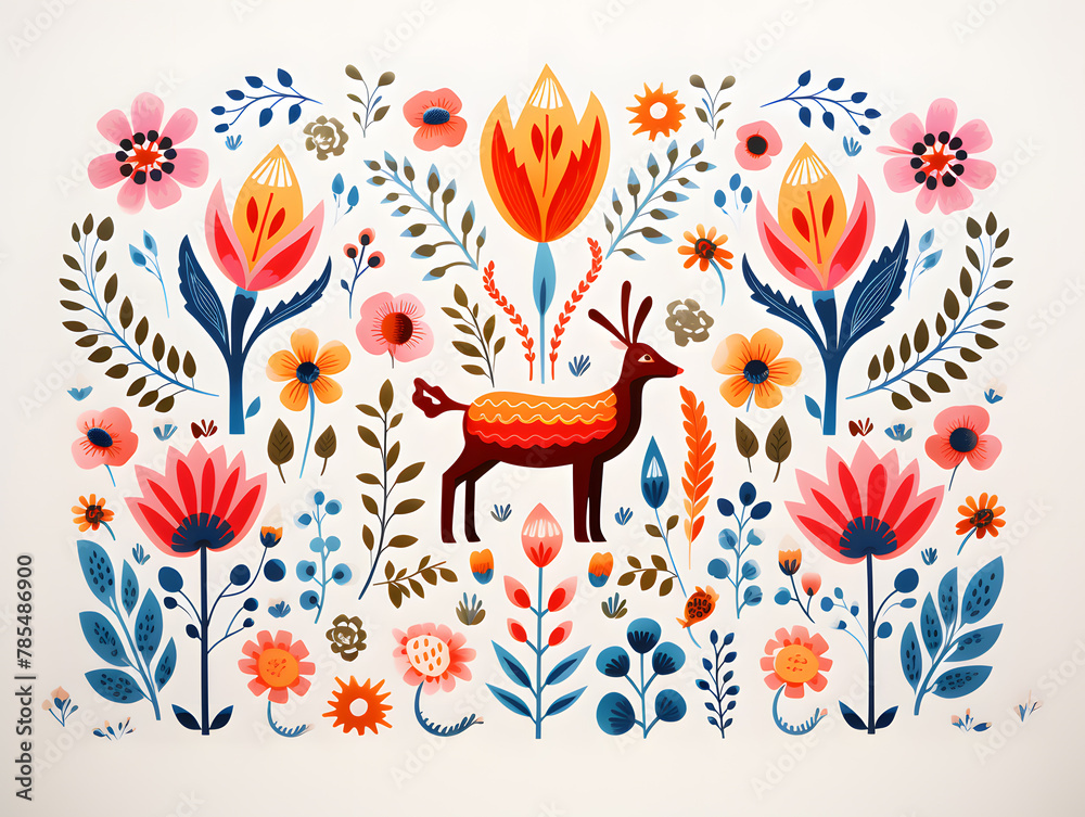 Scandinavian folk art floral elements isolated on white background Scandinavian folk art floral elements isolated on white background