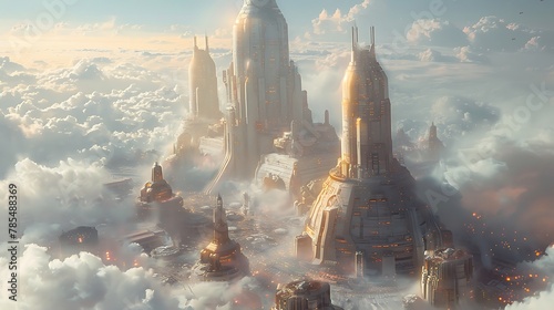 Marvel at the breathtaking scale of an AI-designed megastructure, where towering edifices reach towards the heavens, their intricate geometry a testament to the power of algorithmic innovation. photo