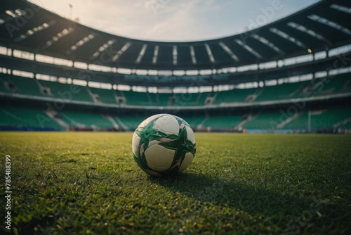 ball on the green field in soccer stadium