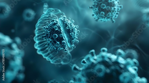 Viral Encounter: Microscopic Threats in Blue. Concept Microbes, Health, Threats, Blue, Viral Encounter
