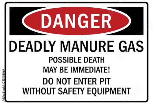 Farm safety sign deadly manure gases possible . Death may be immediate