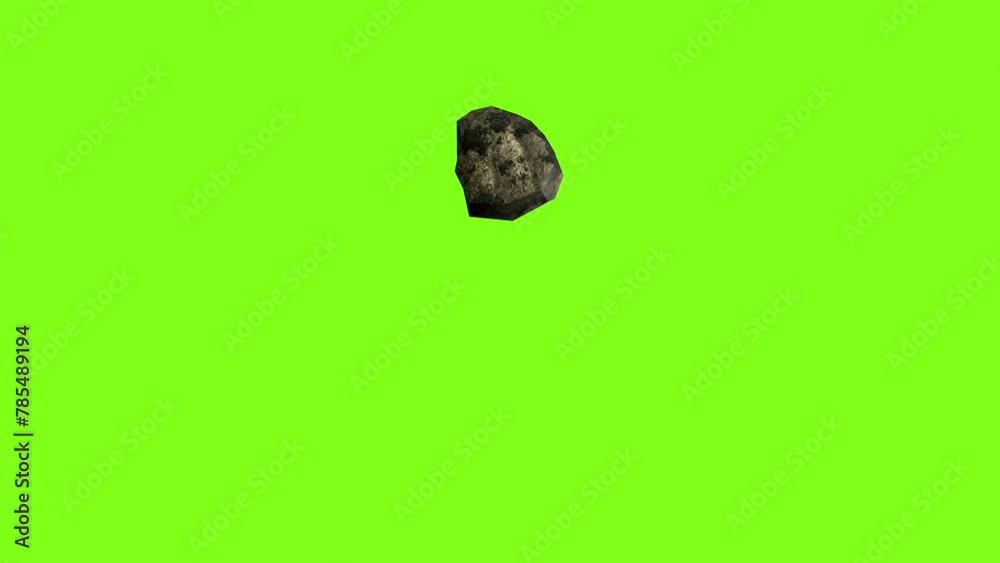 Asteroid meteorite flying and spinning in the space of a green screen . Realistic animation of stone on green screen. 3D animation. Chrome key. Asteroid meteorite flying and spinning in the space of a green screen . Realistic animation of stone on green screen. 3D animation. Chrome key.