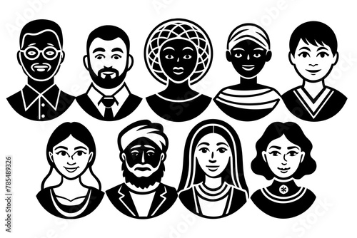 An illustration set showcasing diverse human icons representing various nations, each depicted against an isolated background, symbolizing the richness of global diversity and promoting inclusivity.