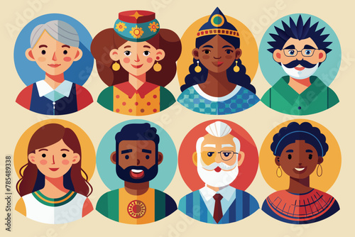 An illustration set showcasing diverse human icons representing various nations, each depicted against an isolated background, symbolizing the richness of global diversity and promoting inclusivity.