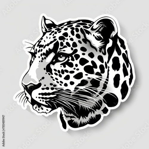 A black and white sticker of a jaguar's head in profile.