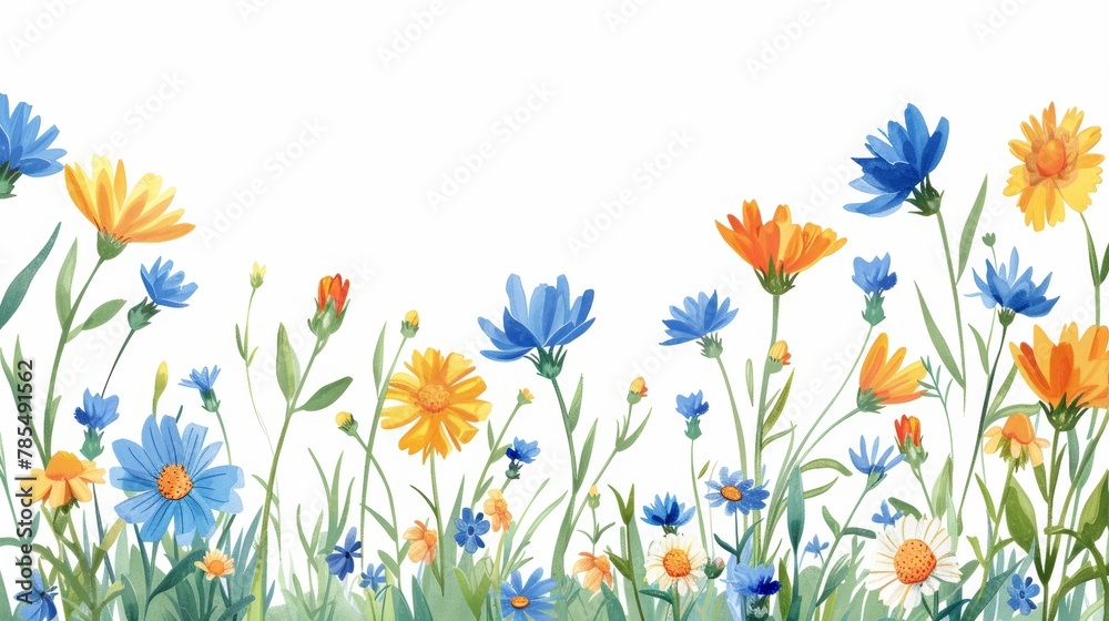 The white background has chamomile and cornflowers on it