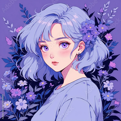Whimsical Anime Flower Pattern with Human Faces - CG Artwork Illustration