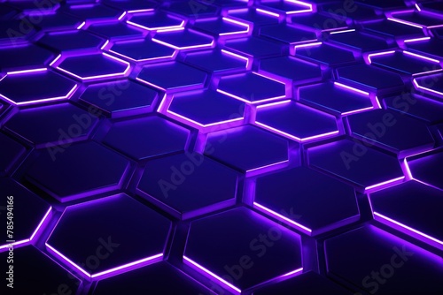 Violet dark 3d render background with hexagon pattern