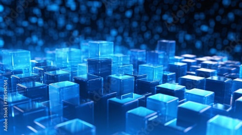 Abstract 3d rendering of blue cubes. Futuristic background with cubes.