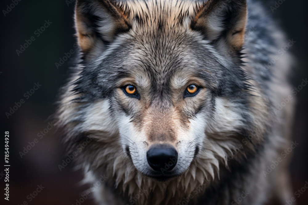 A grey wolf close up portrait