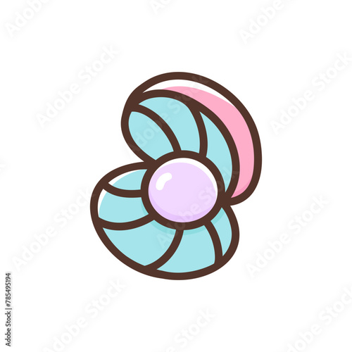 Сute shell with pearl. Colorful vector illustration. Design element or icon isolated on white background