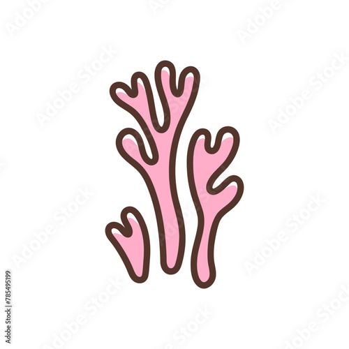 Sea plants seaweed or coral. Underwater creatures, sea or ocean flora and fauna. Nautical beach decoration. Colorful vector illustration. Design element or icon isolated on white background