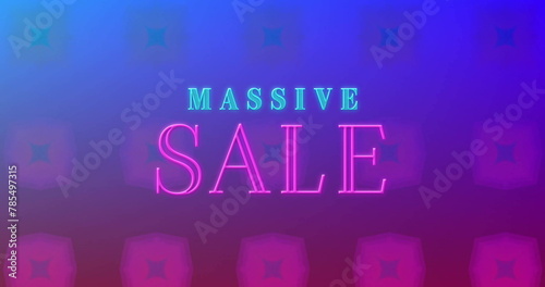 Image of massive sale text over blue and pink neon squares