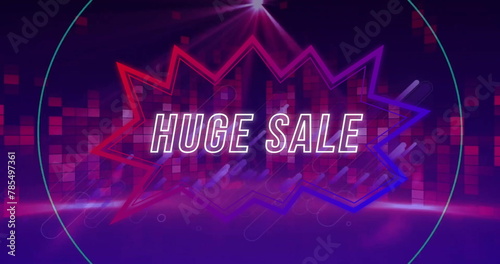 Image of huge sale text over neon pattern