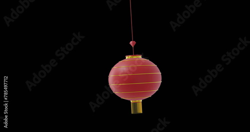 Image of chinese red lamp hanging with copy space on black background