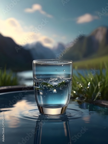 A glass with fresh water on natural environment