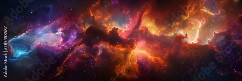 This dazzling image showcases vivid nebulae and bright stars, offering a glimpse into the vibrant life of the universe