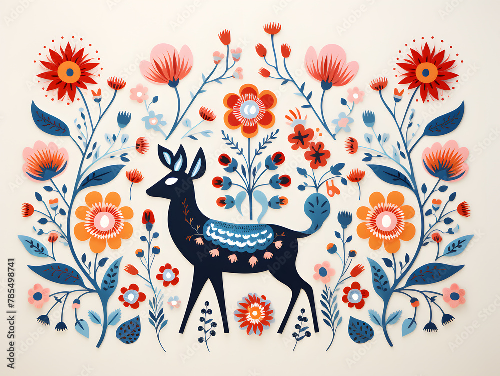 Scandinavian folk art elements isolated on white background Scandinavian folk art elements isolated on white background
