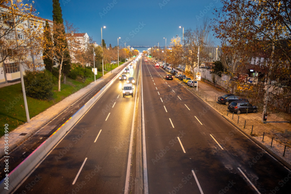 Obraz premium View from the pedestrian bridge over the road that separates Olivais de Chelas on Avenida Marechal Gomes da Costa in Lisbon-Portugal.