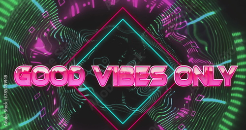 Image of good vibes only text over abstract patterned background photo