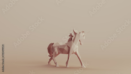 Unicorn horse mythical magical creature neutral backgrounds soft tones beige brown background 3d illustration render digital rendering