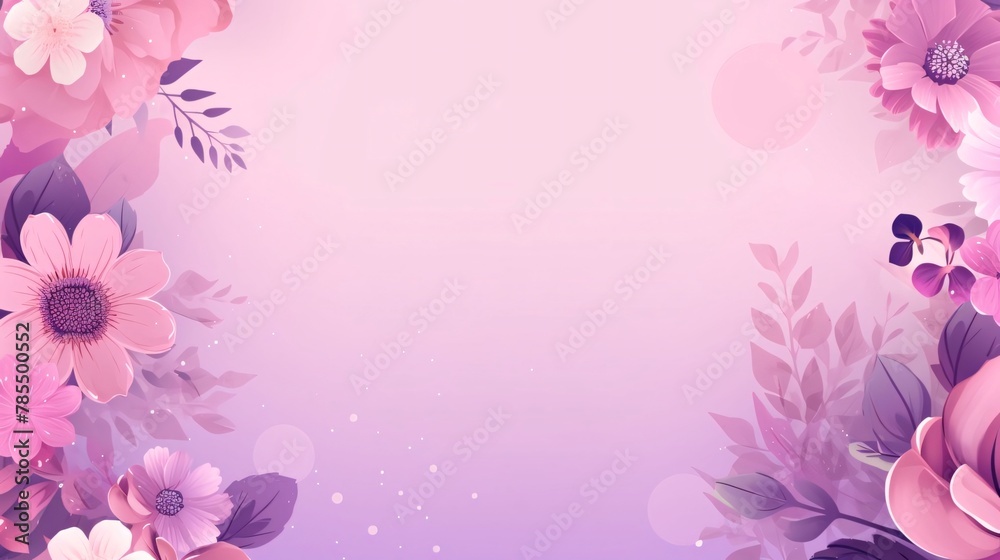 Floral background with pink flowers, leaves and butterflies. Vector illustration.