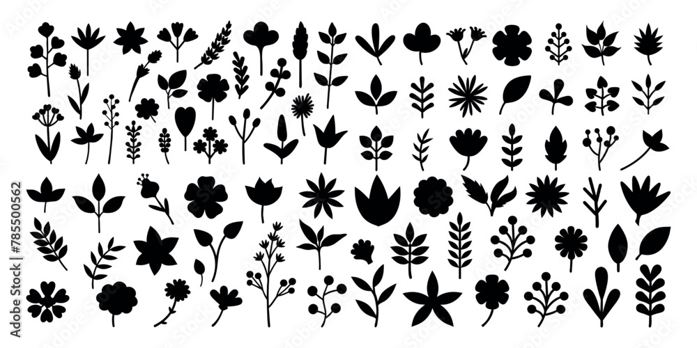 Set of hand-drawn botanical flowers line art vector. Collection of foliage, leaf branches, floral, flowers, roses, and line art.