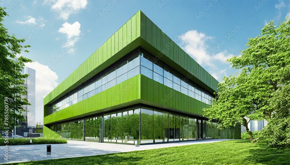  a green-certified corporate showcasing sustainable design and energy efficiency in a modern. Sustainable green building. Eco-friendly building. 