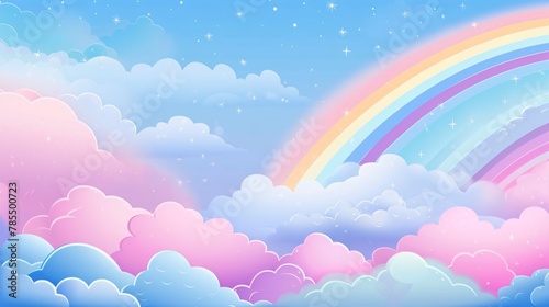 Rainbow sky background with clouds and rainbow. Eps 10 vector file.