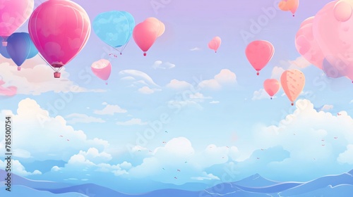 Hot air balloons flying in the blue sky. 3D illustration.
