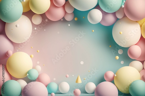 3d render, abstract background with multicolored balloons and confetti