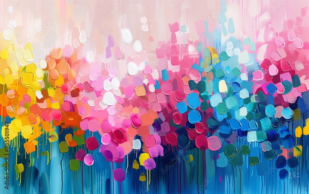 Vibrant abstract painting with bold brush strokes and mix of bright colors