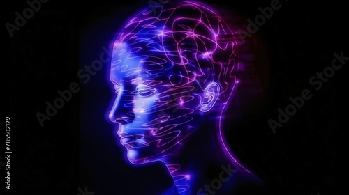 Digital Illustration of a Human Head with a Glowing Brain Interface