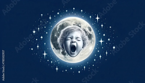 Surreal Moon with Yawning Baby Face