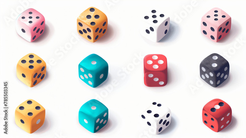 Vector circle line dice set.Board games. Isolated on white