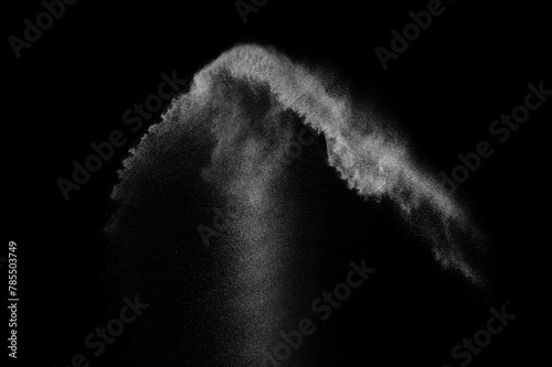 White texture isolated on black background. Light particles explosion. Dark textured overlay. 