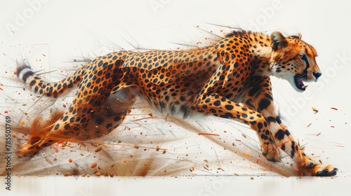 Physicists animated a low-poly cheetah. A guepard leaping polygonal thin line. photo